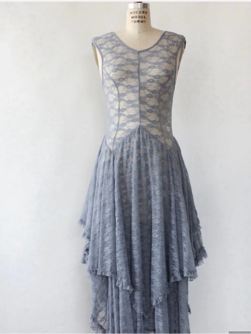 Free People Dusty Blue Lace High-Low Dress